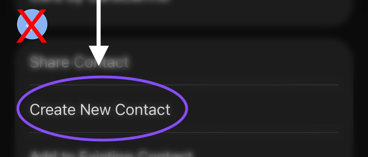 iOS menu — tap Create New Contact